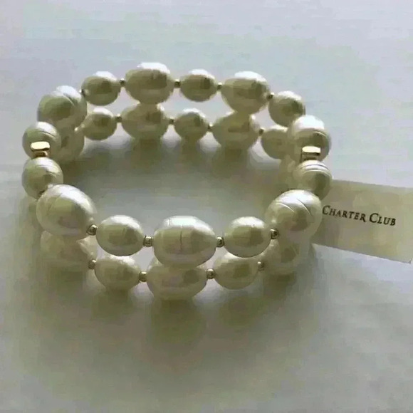 Charter Club new Pearl Double Row Stretch Bracelet - Picture 6 of 8